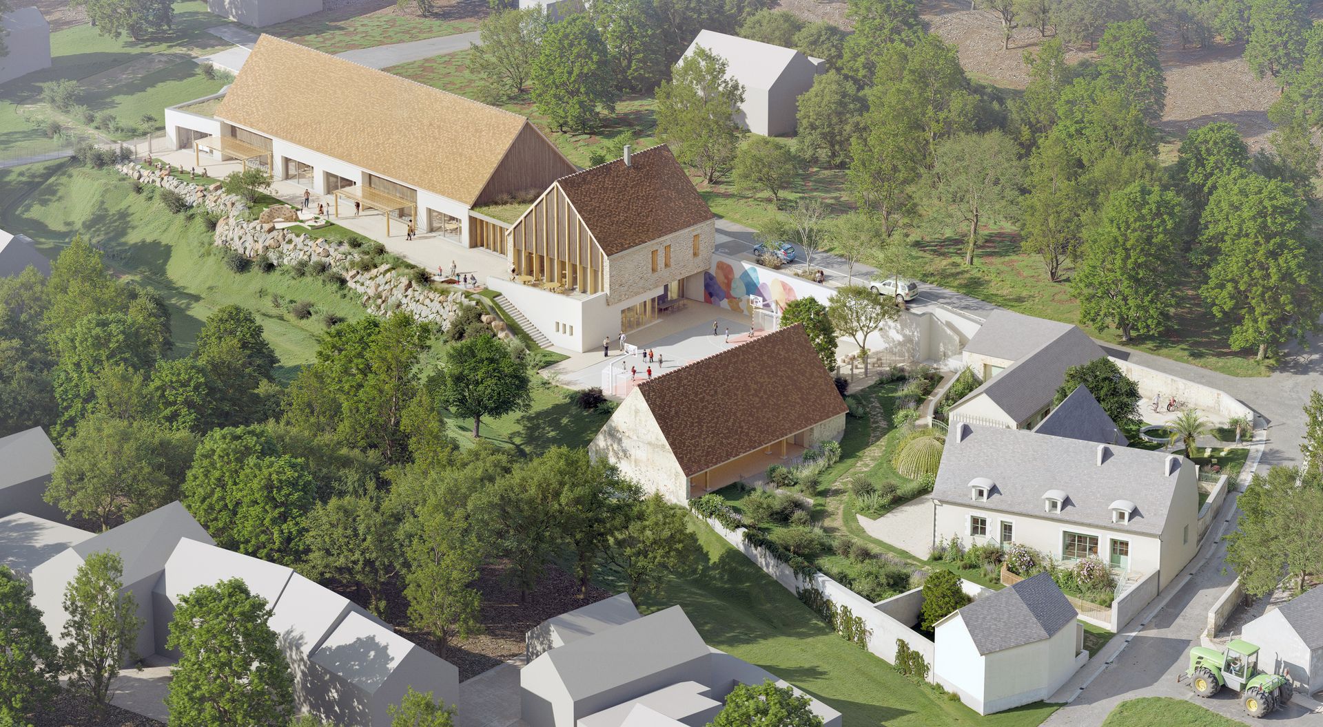Vue aérienne générale de l’École inclusive Jean Musy à Mosnes