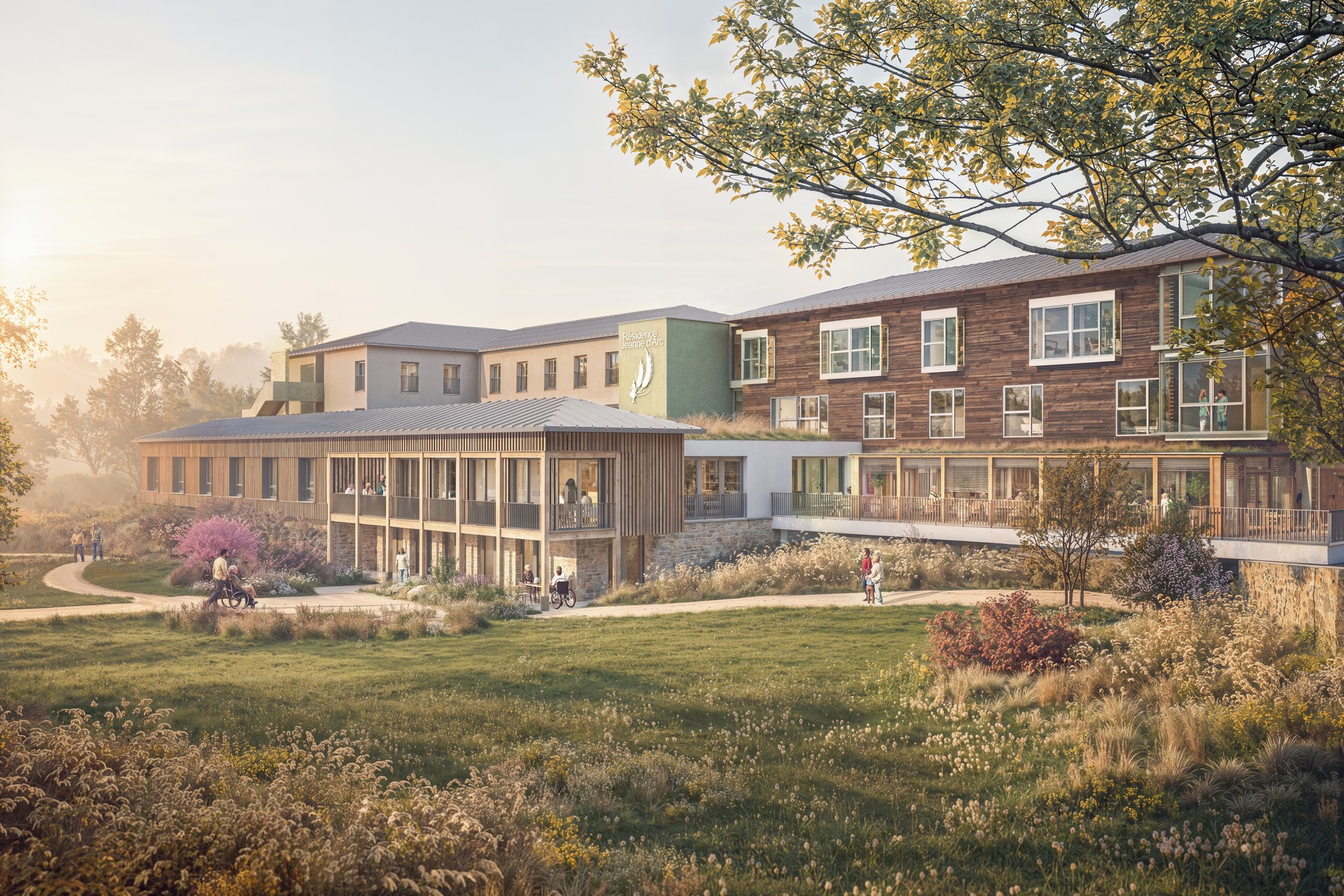 Vue depuis le jardin de l'extension de l'EHPAD Résidence Jeanne d'Arc à Janville-en-Beauce